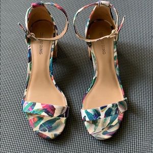 Floral block heeled sandals
